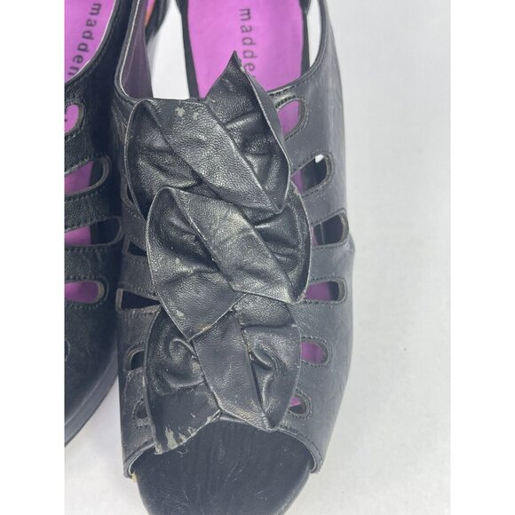 Madden Girl Shoes Women's 8.5 black kobiee ruffle cone heel belt buckle - Picture 4 of 16